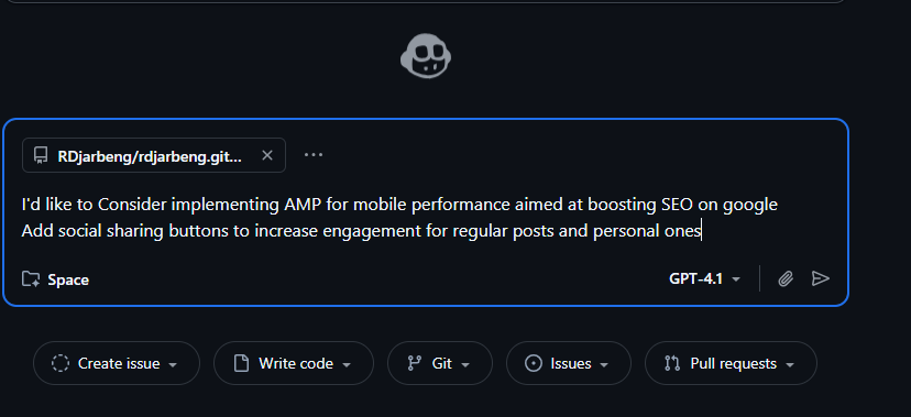 Github copilot interactive avatar watching the user type in a prompt